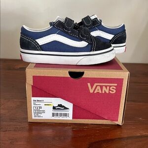Vans Toddler Old Skool V Blue and White Sneakers